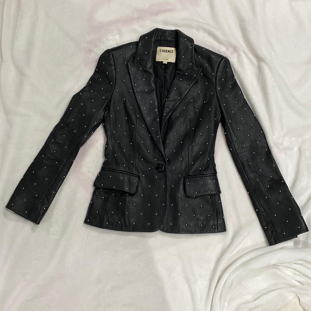 Worn once L’Agence studded leather jacket. Size 0